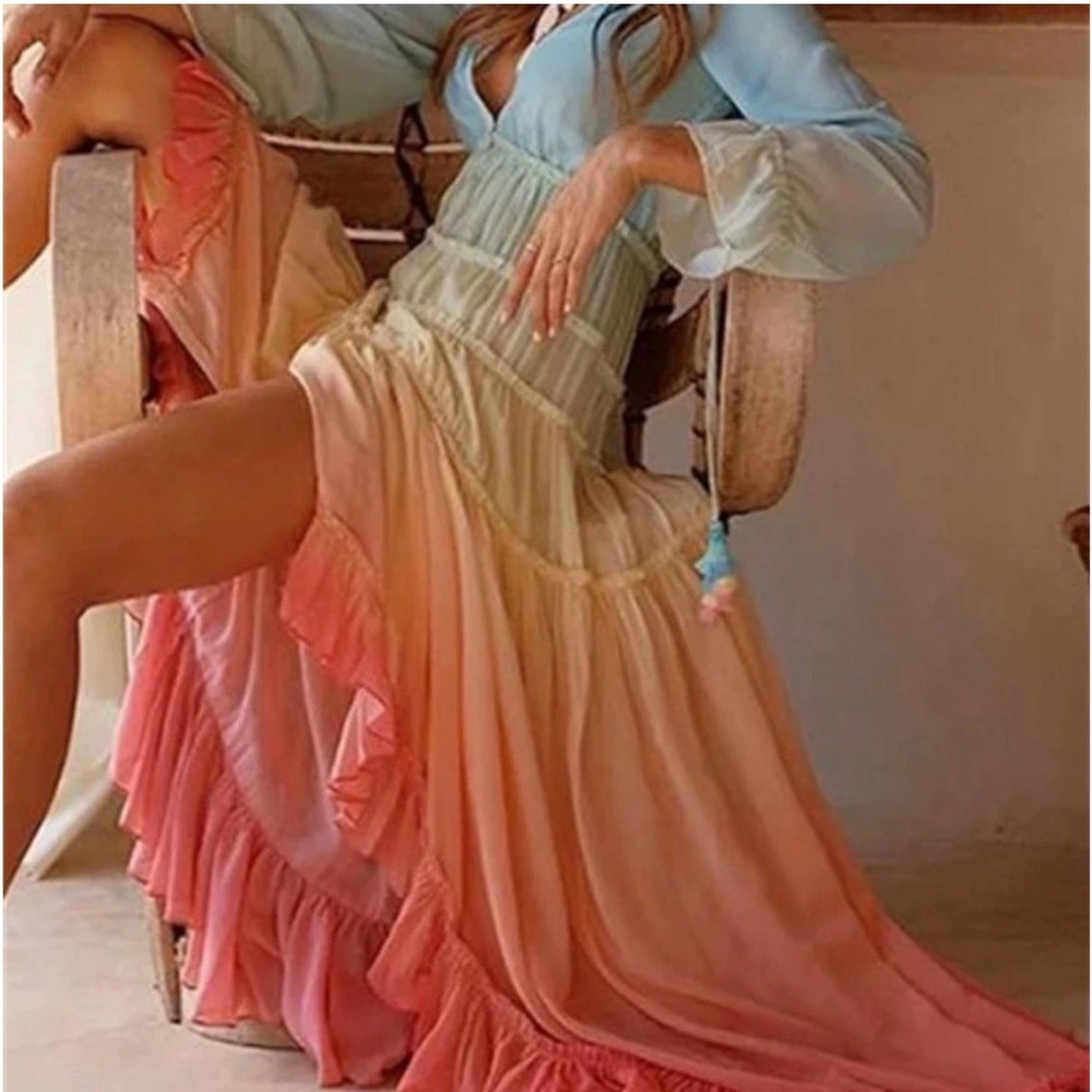 Gradient Ruffle Maxi Dress - Multi - Picture 2 of 10